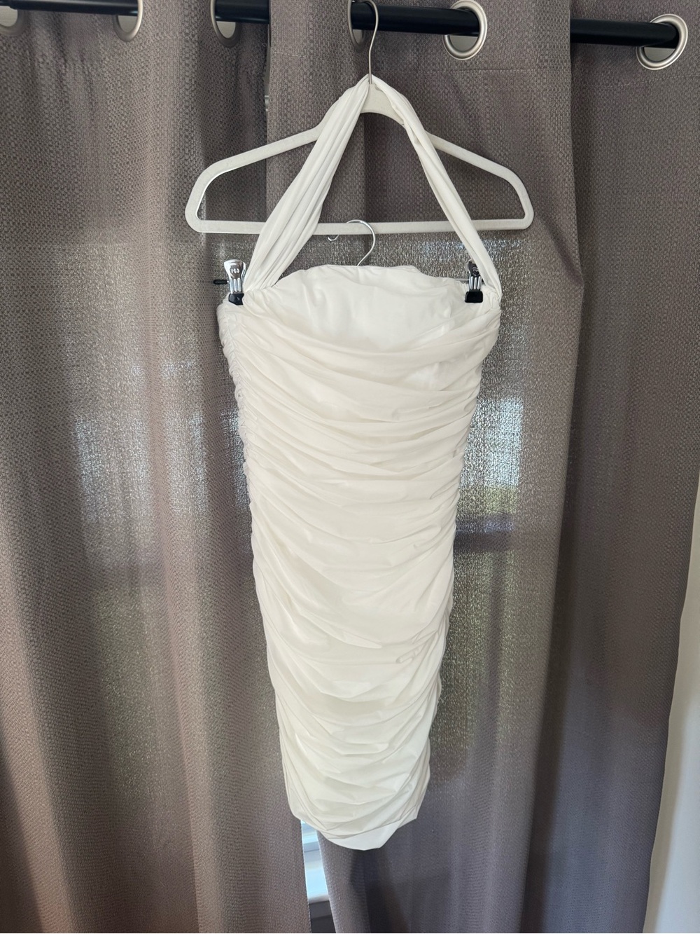 White Halter Ruched Mini Dress - Picture 2 of 3